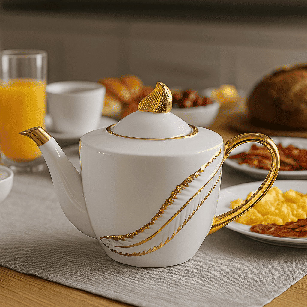 Fancy Gold Line 800 ml Ceramic Tea Pot Kaka Bawa Sons