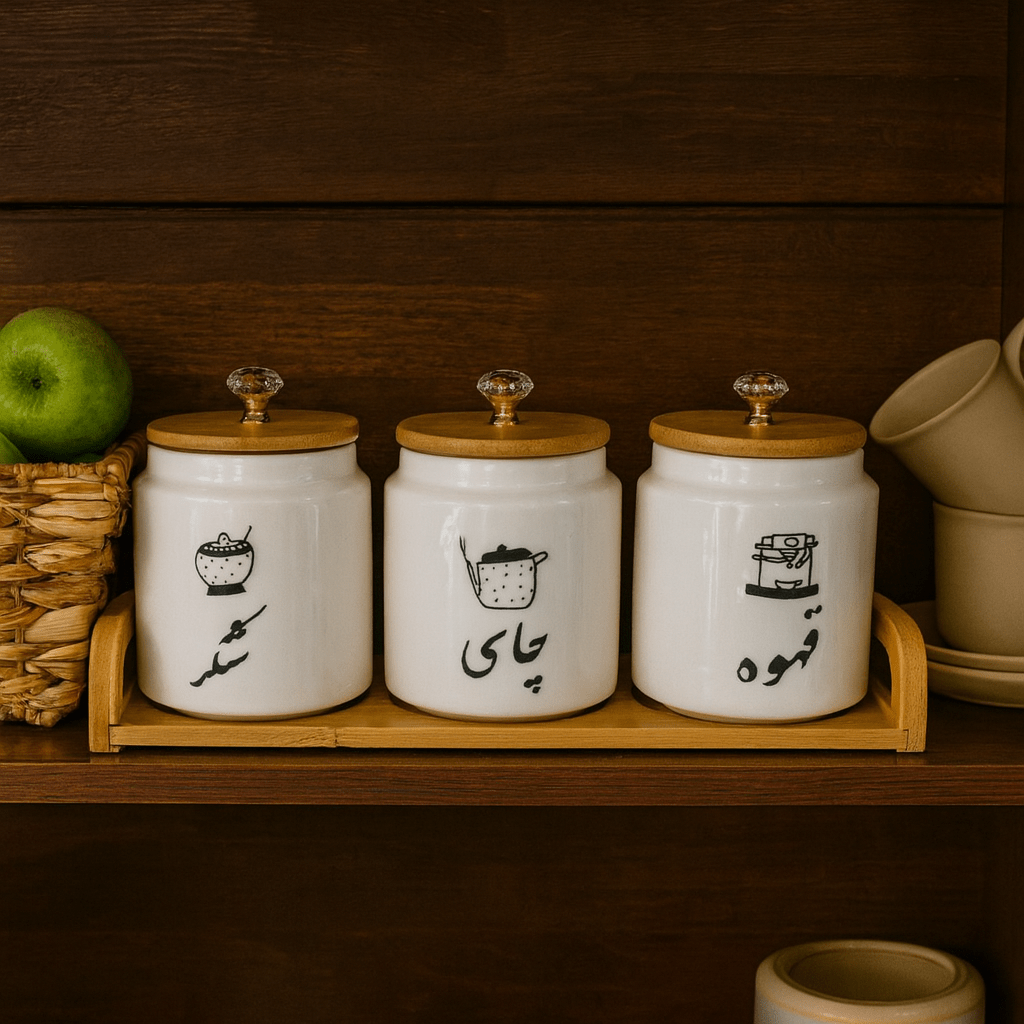 3-Piece Ceramic Spice Jar Set With Wood Lid