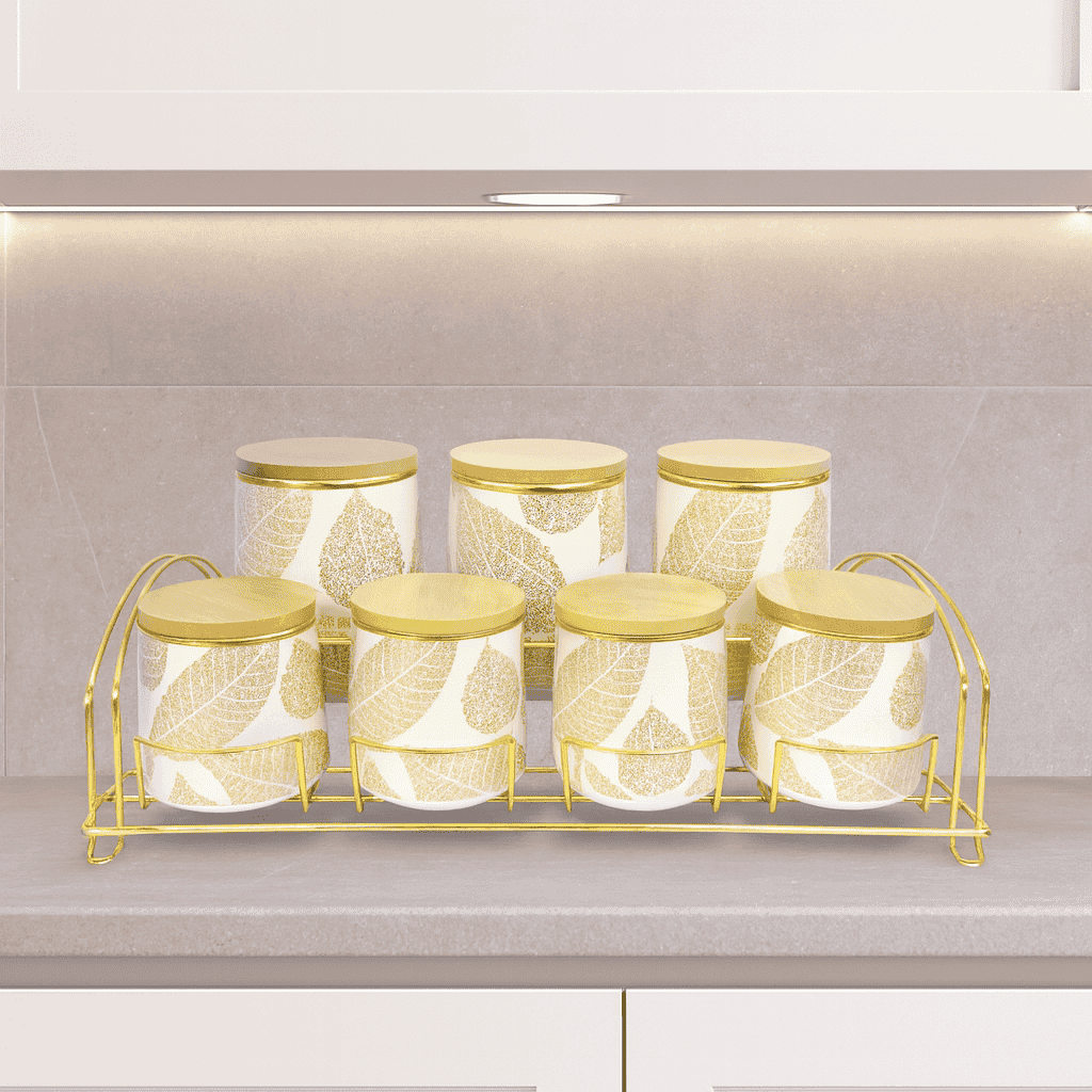 7-Piece Ceramic Spice Jar Set White Kaka Bawa Sons