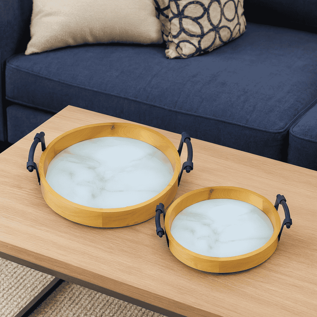 2-Piece Round Wooden Tray Set Kaka Bawa Sons