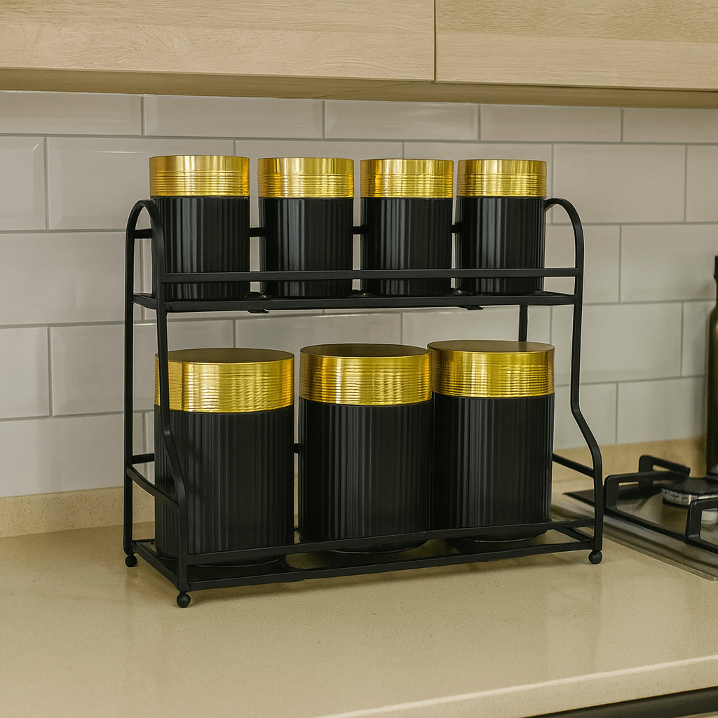 7-Piece Glass Spice Jar Set Black