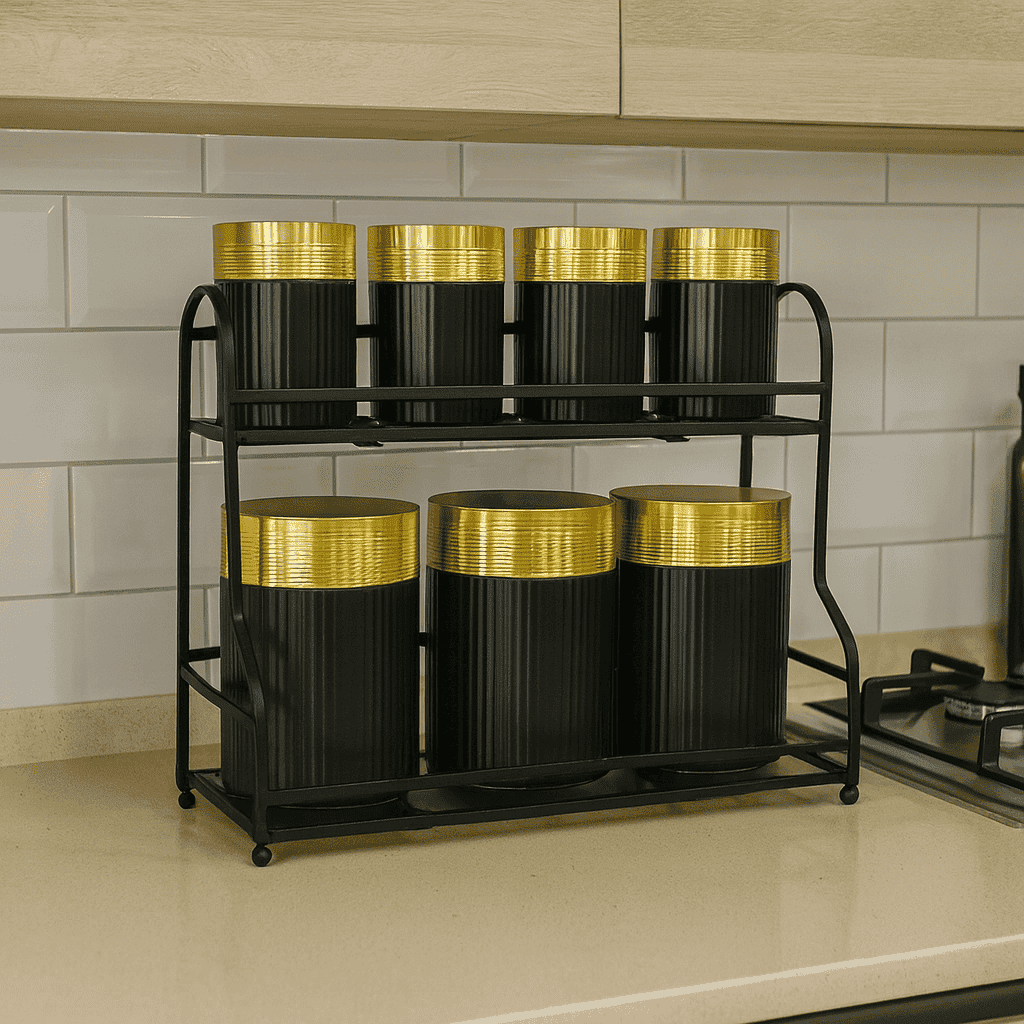 7-Piece Glass Spice Jar Set Black Kaka Bawa Sons
