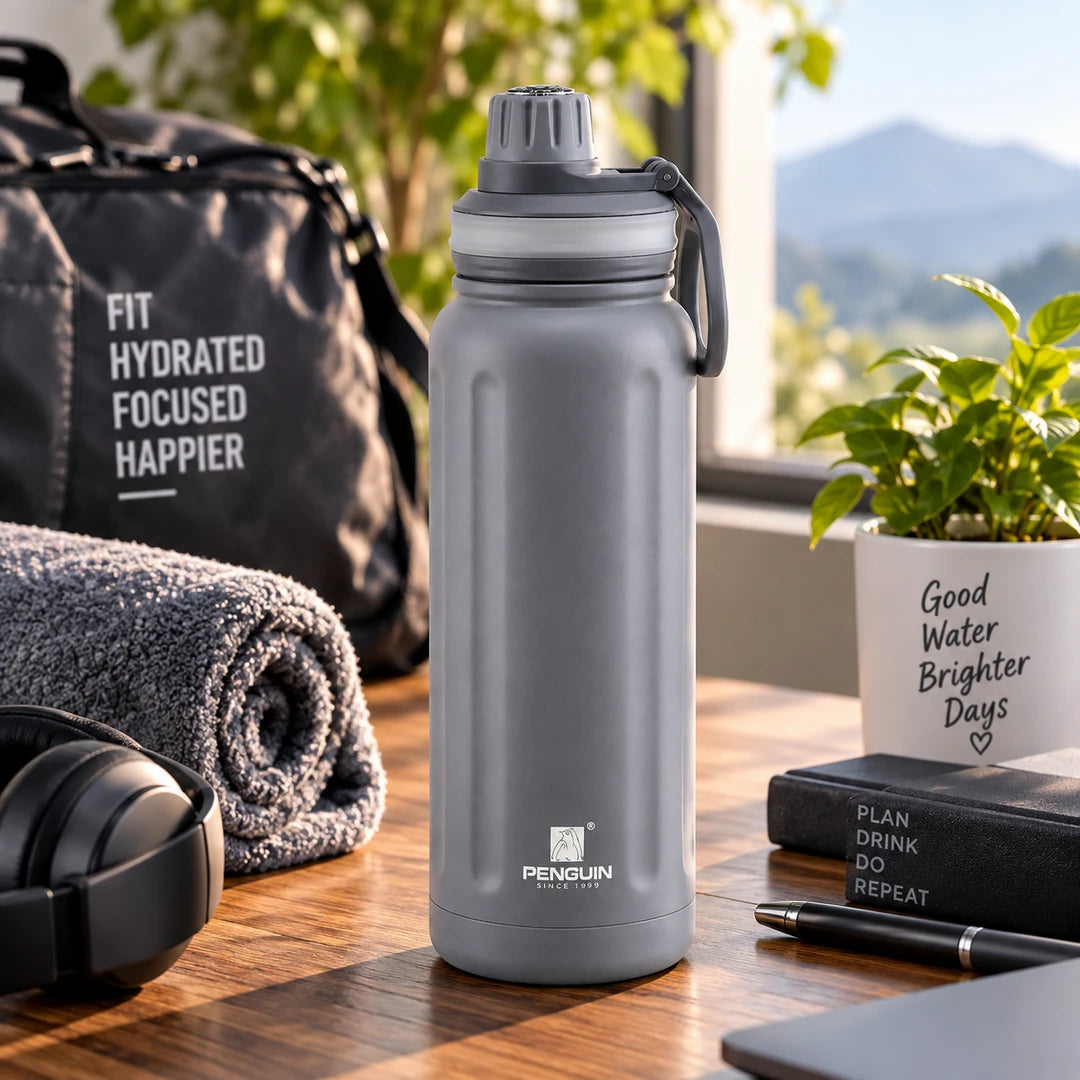 Penguin Steel Vacuum Flask - 700ml | Hot & Cold Insulation | Gray Color
