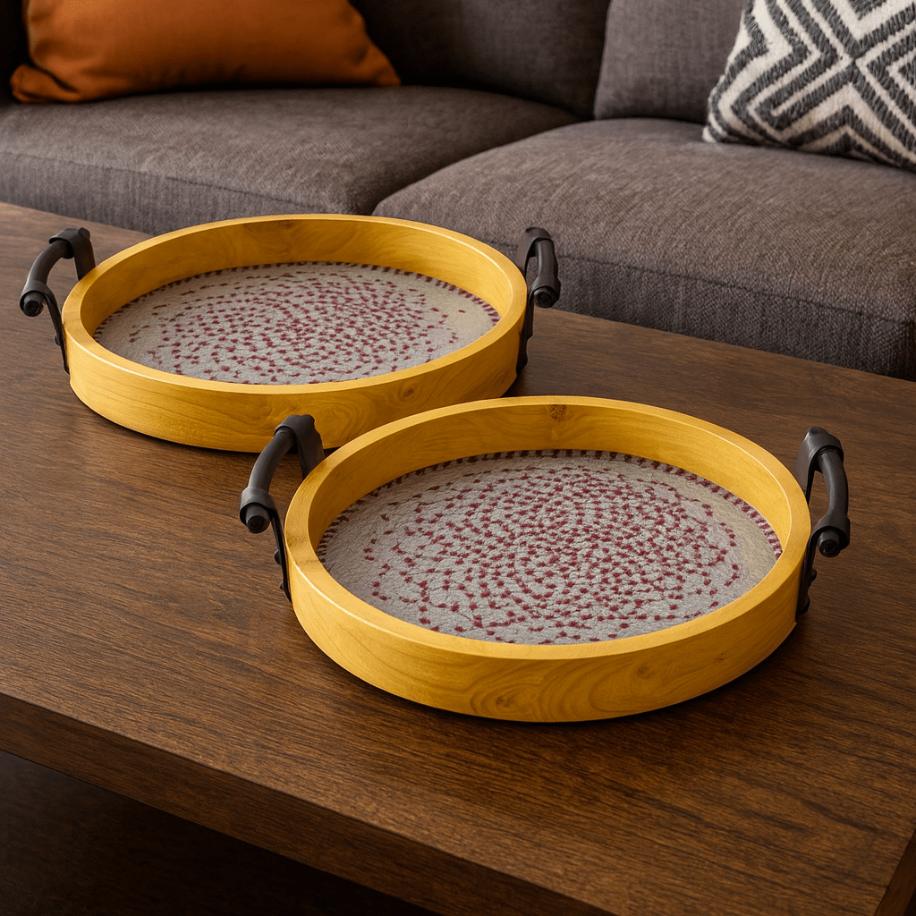 2-Piece Round Wooden Tray Set