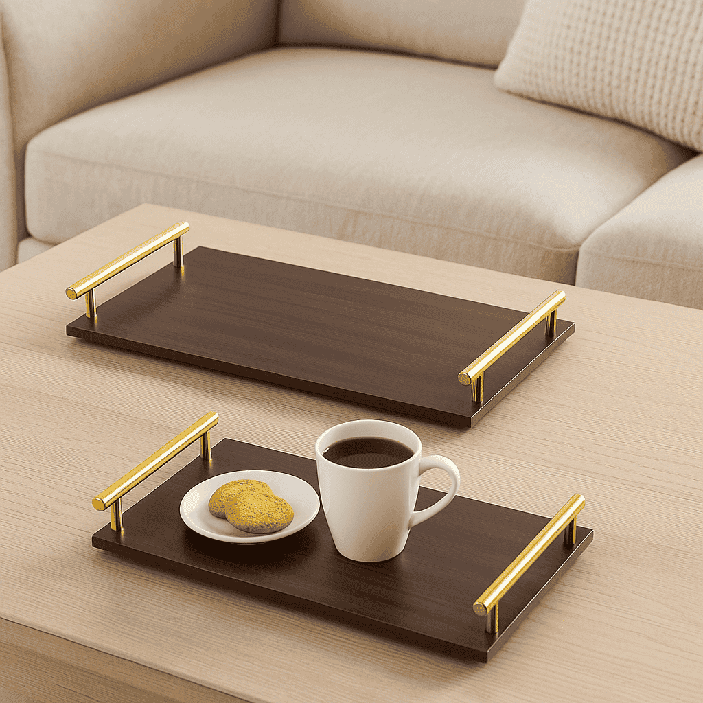 2-Piece Rectangular Long Wooden Tray Set Kaka Bawa Sons