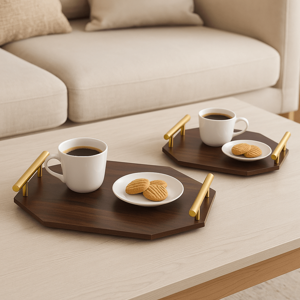 2-Piece Rectangular Wooden Tray Set