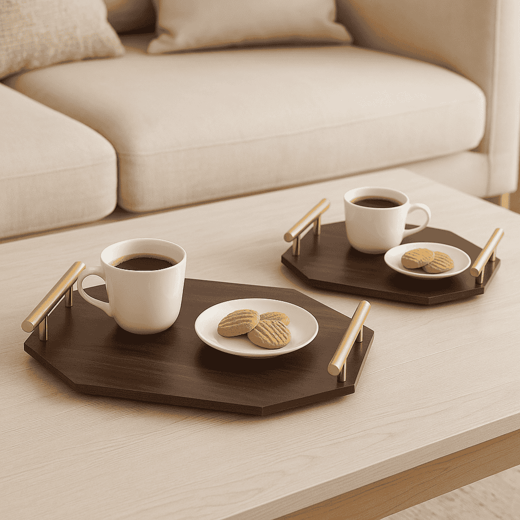 2-Piece Rectangular Wooden Tray Set Kaka Bawa Sons