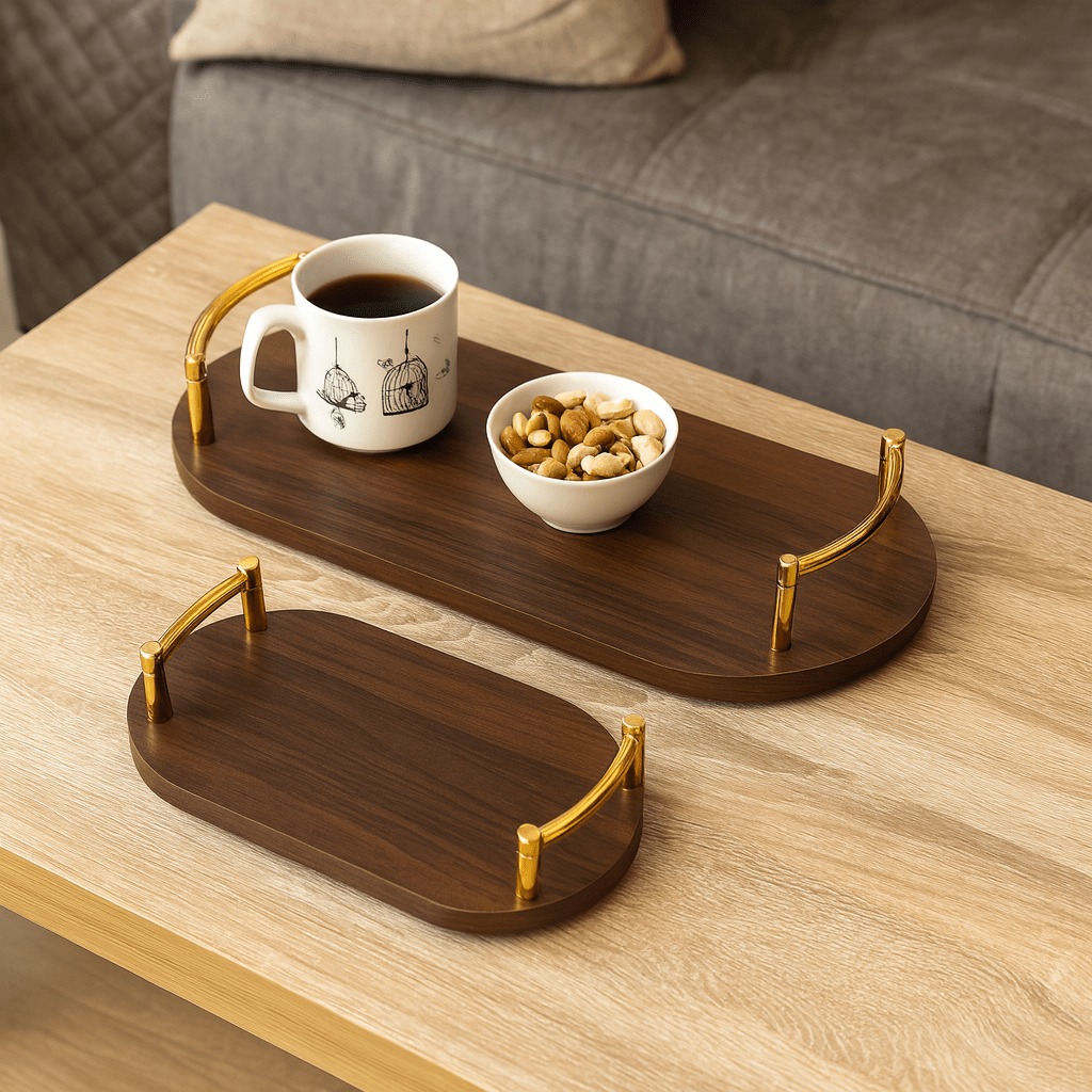 2-Piece Oval Long Wooden Tray Set