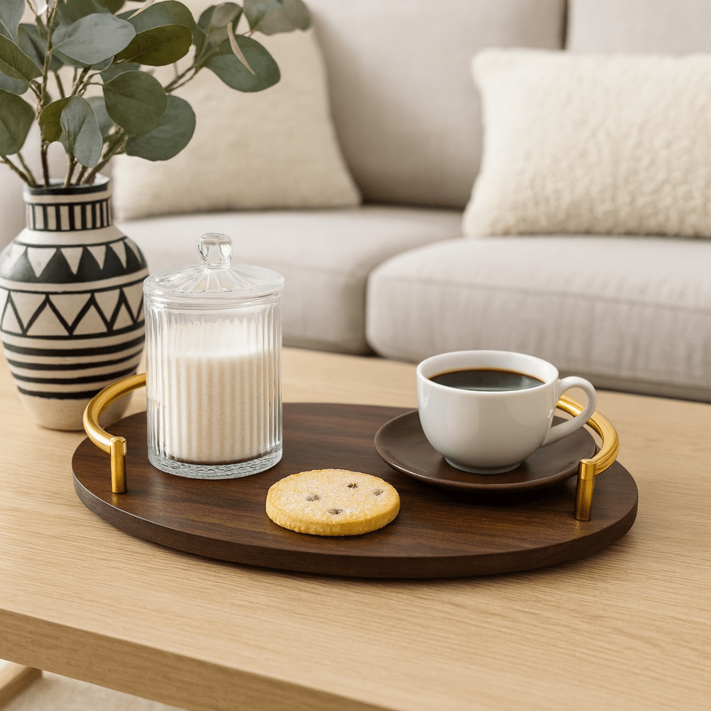 2-Piece Oval Wooden Tray Set