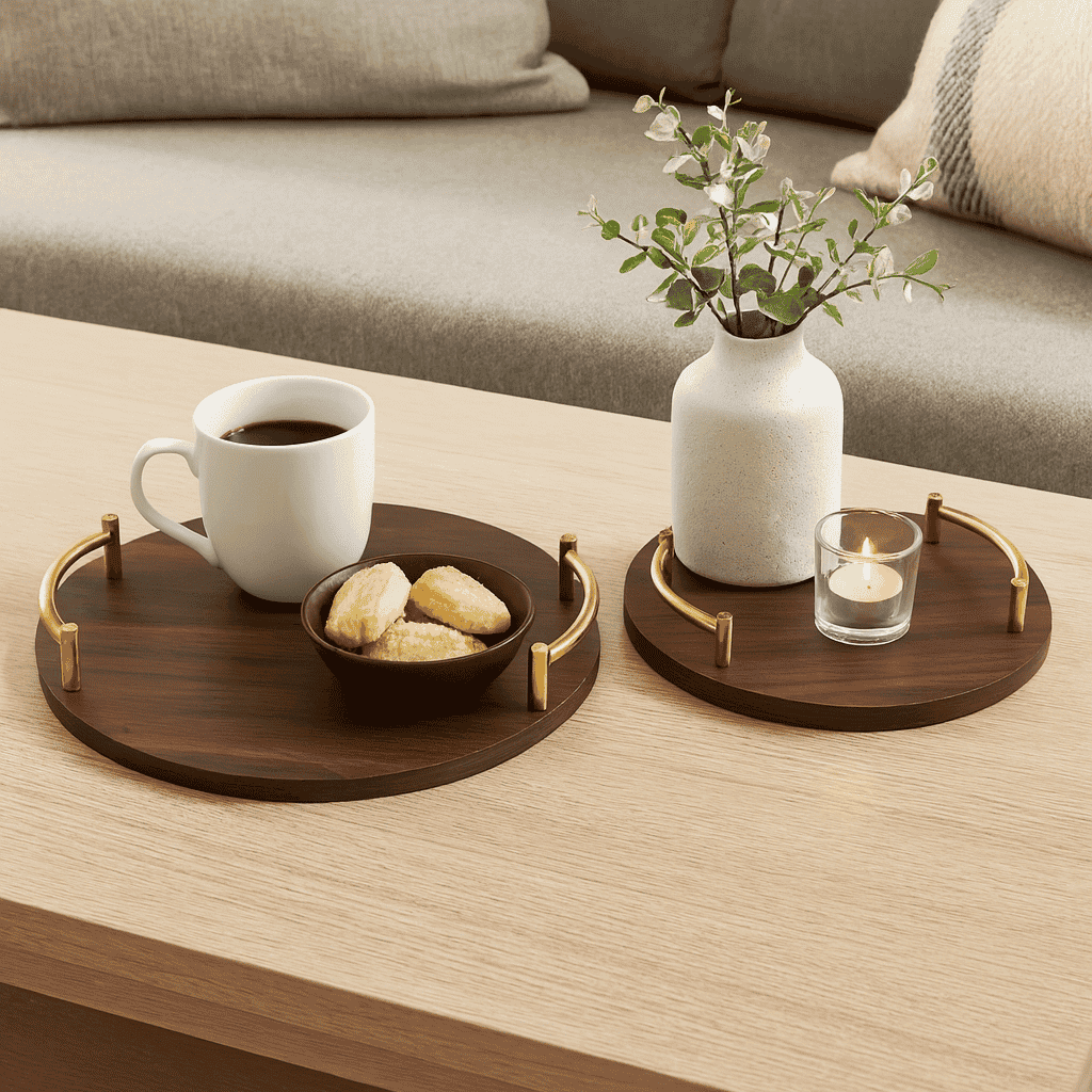 2-Piece Round Wooden Tray Set Kaka Bawa Sons