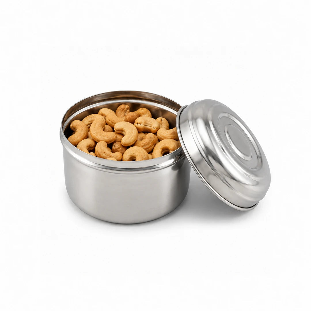 Stainless Steel Round Storage Box with Airtight Lid | 4.5-Inch