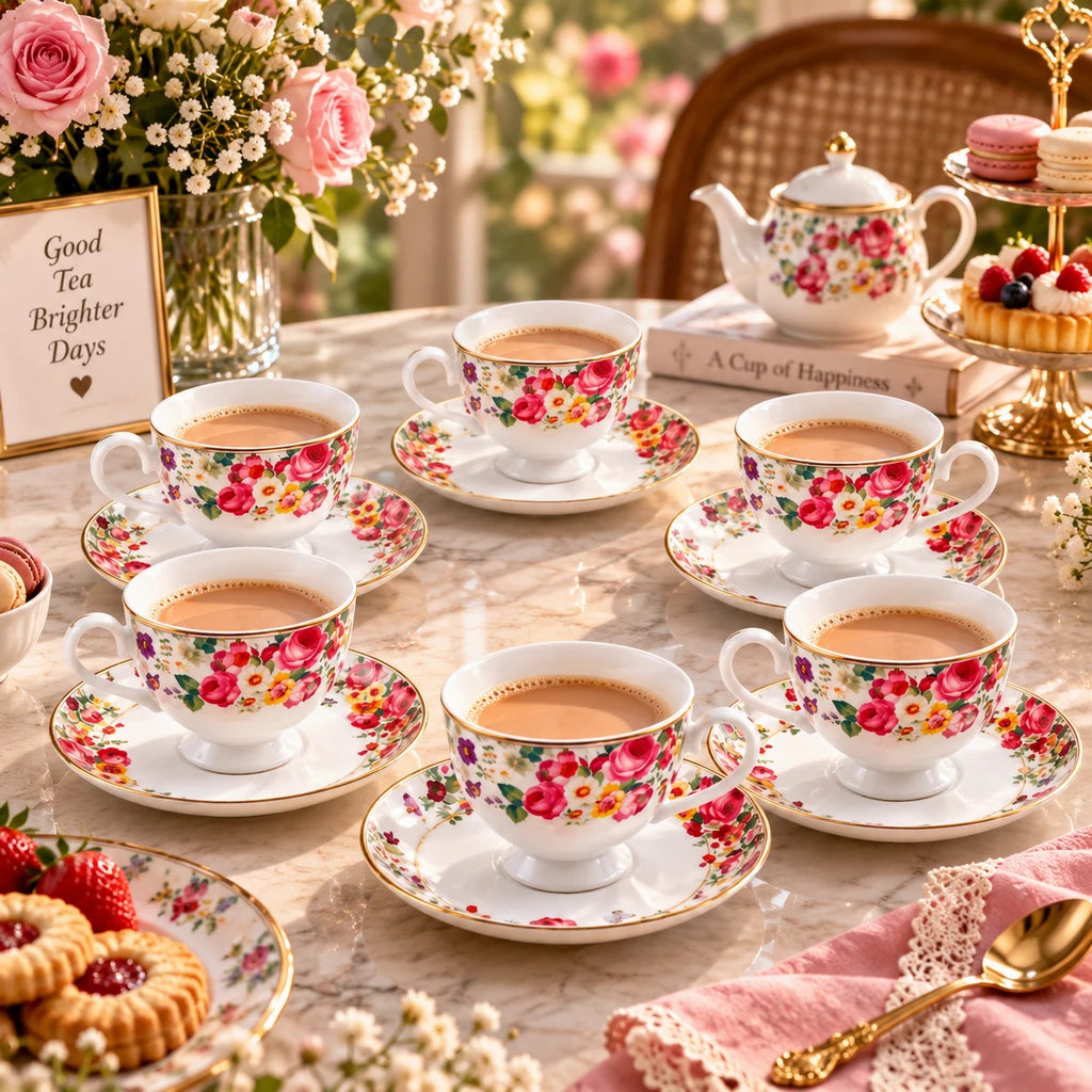 Royale 12-Piece Cup and Saucer Set | English Garden Floral