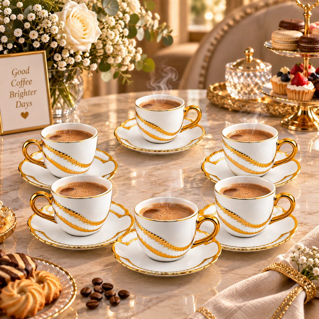 Royal 12-Piece Cup and Saucer Set | Golden Feather