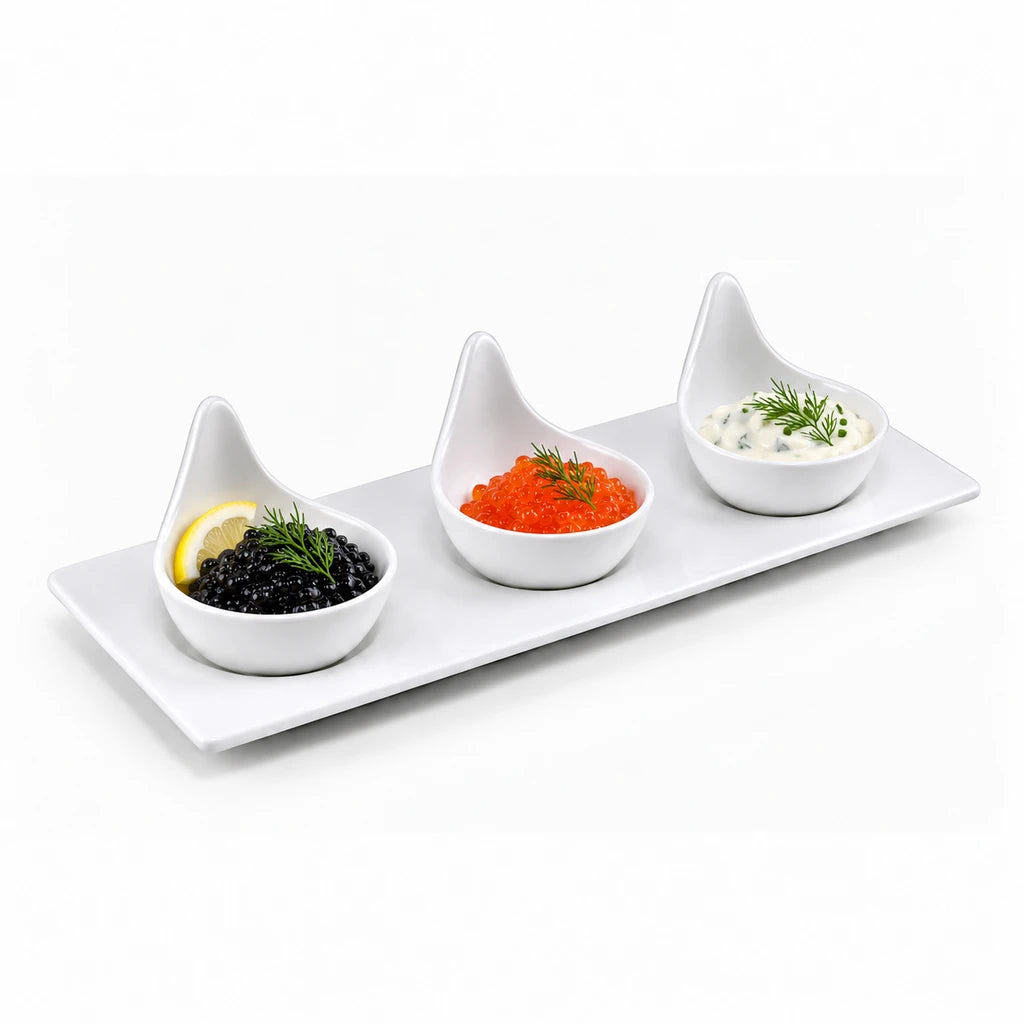 Danny Home 4-Piece Ceramic Caviar Set – White (3 Caviars + 1 Holder)