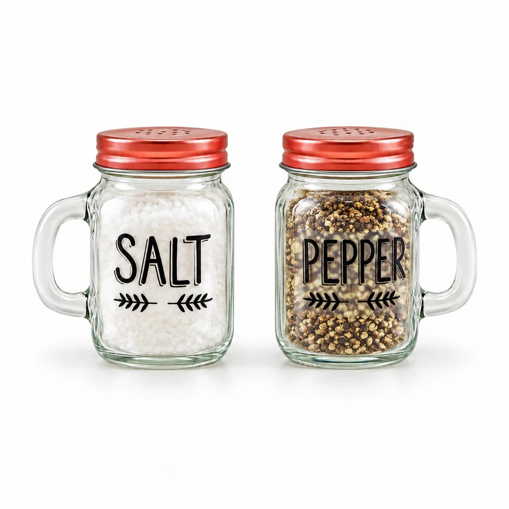 Danny Home Mason Jar Salt & Pepper Shaker Set – Clear Glass (2 Shakers)