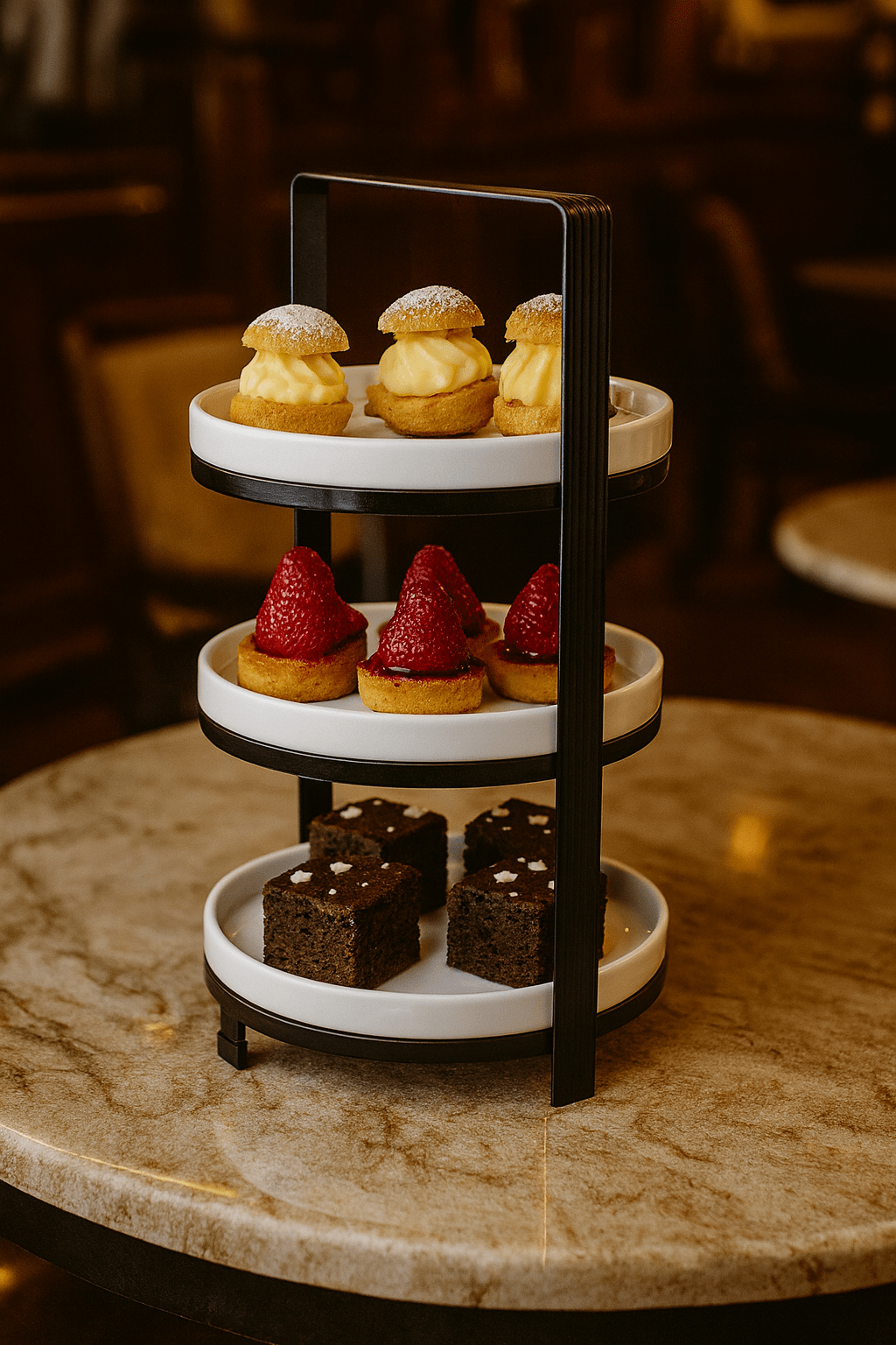 3-Tier Round Black Pastry Stand