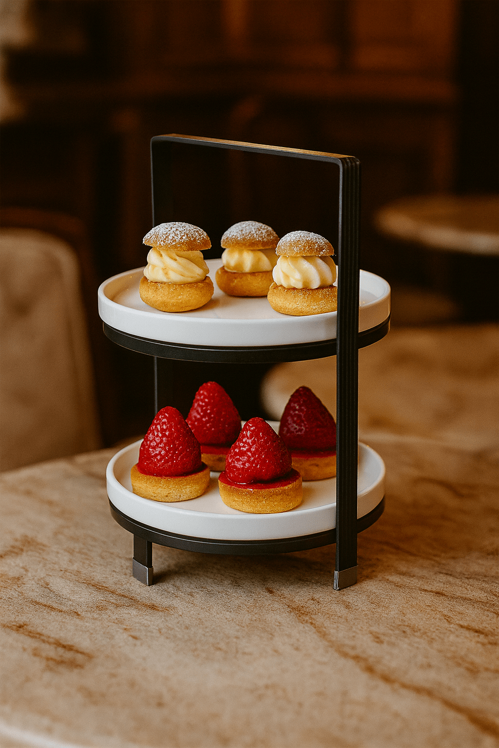 2-Tier Round Black Pastry Stand