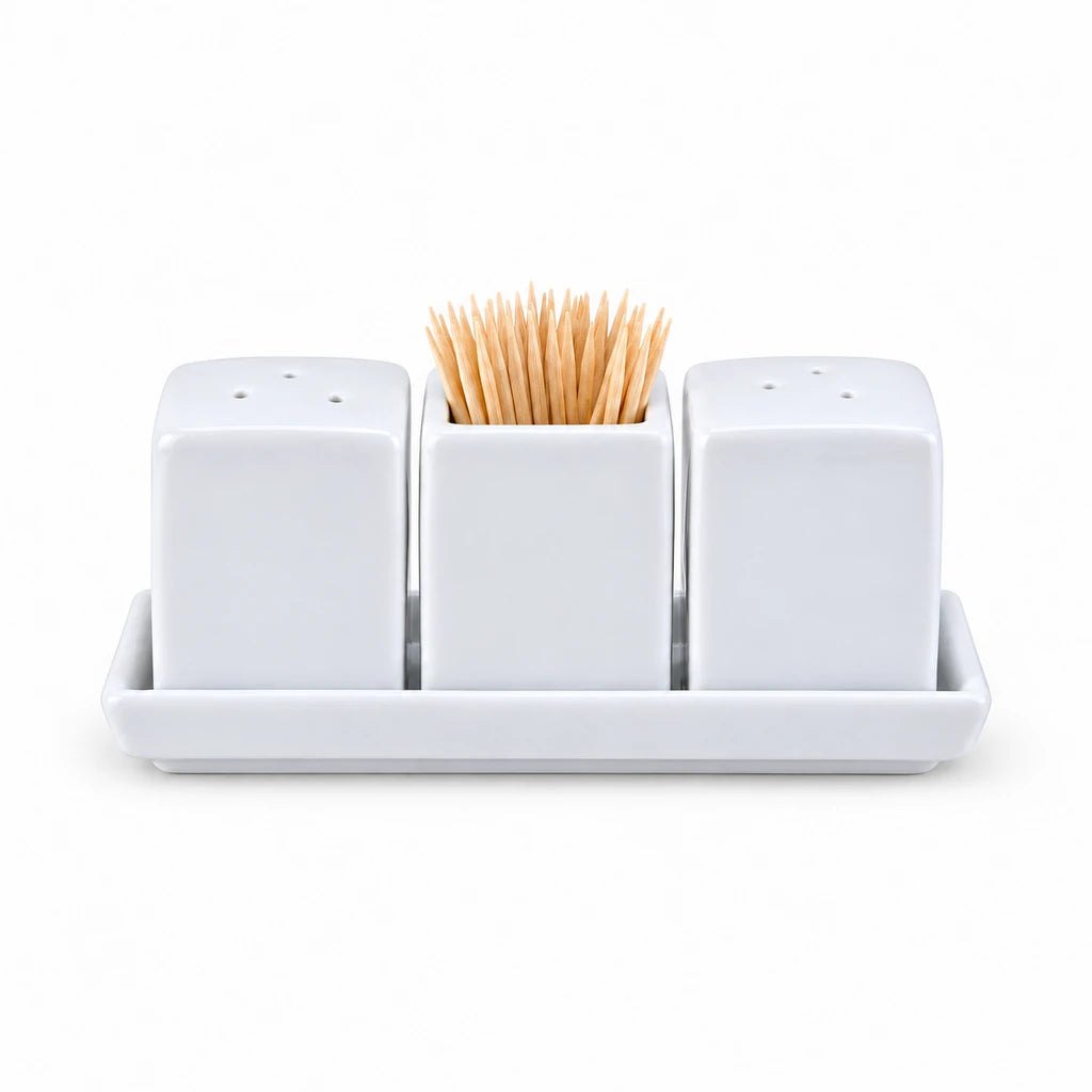 Danny Home 4-Piece Ceramic Salt & Pepper Set with Square Shakers