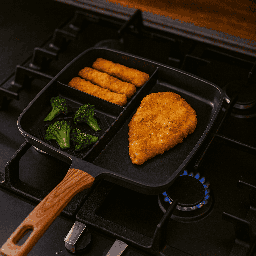 3-Portion Non-Stick Frying Pan (12"x12") Kaka Bawa Sons