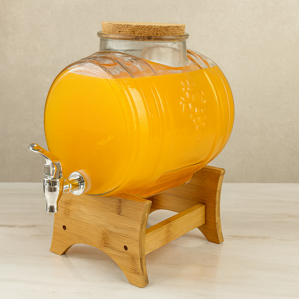 5-Liters Glass Beverage Dispenser With Wooden Lid and Stand