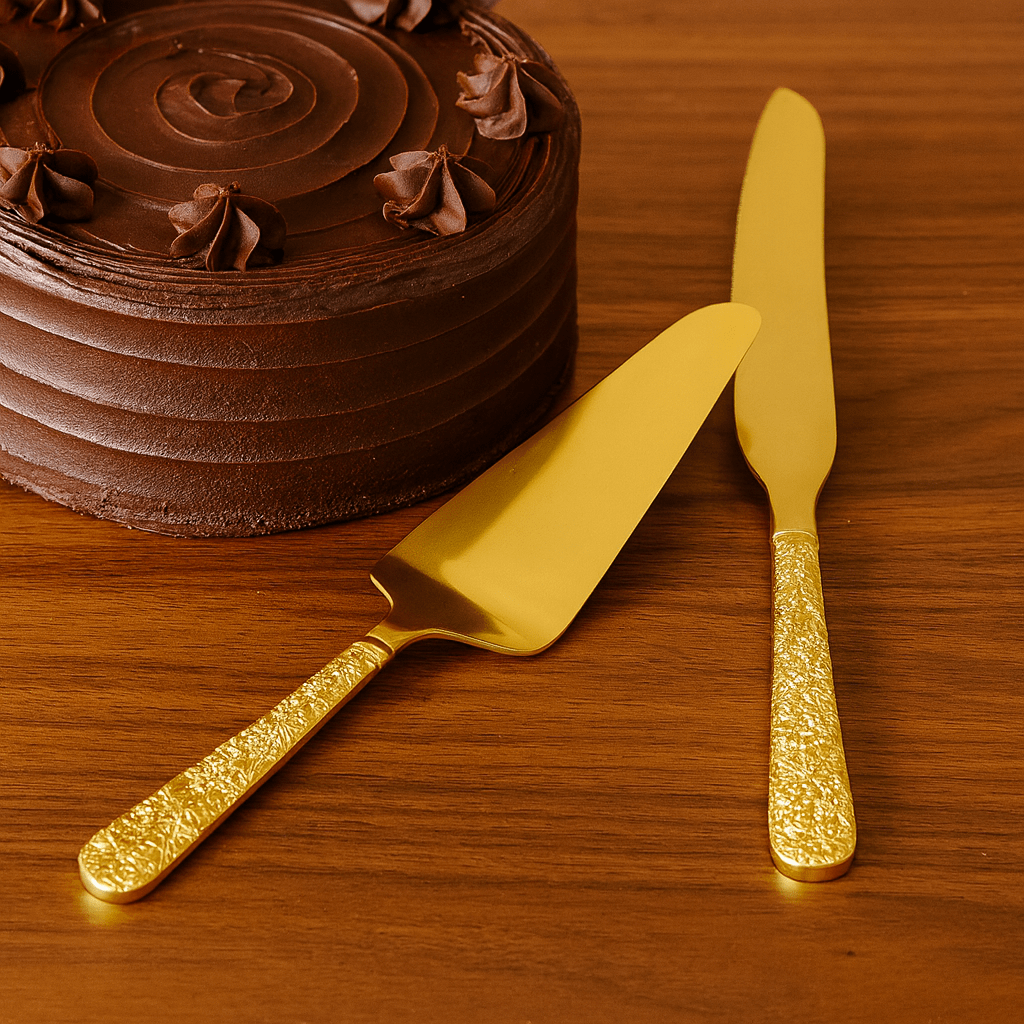 Fancy Cake Lifter & Knife Golden