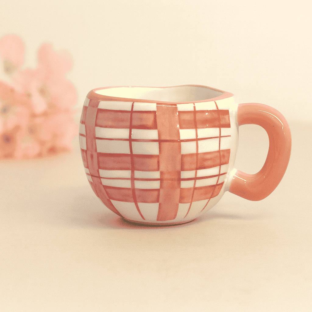Pink Checked Ceramic Mug Kaka Bawa Sons