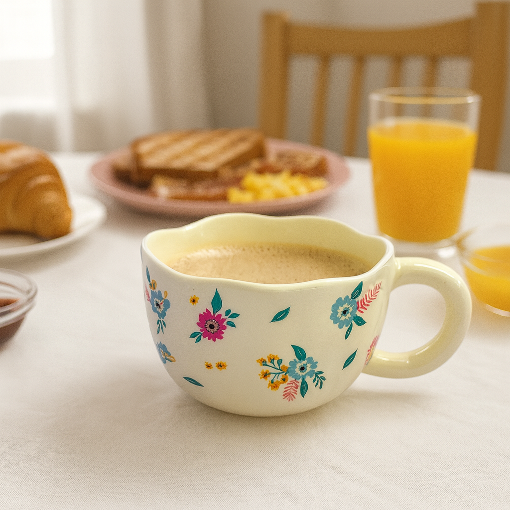 Floral Ceramic Mug Beige