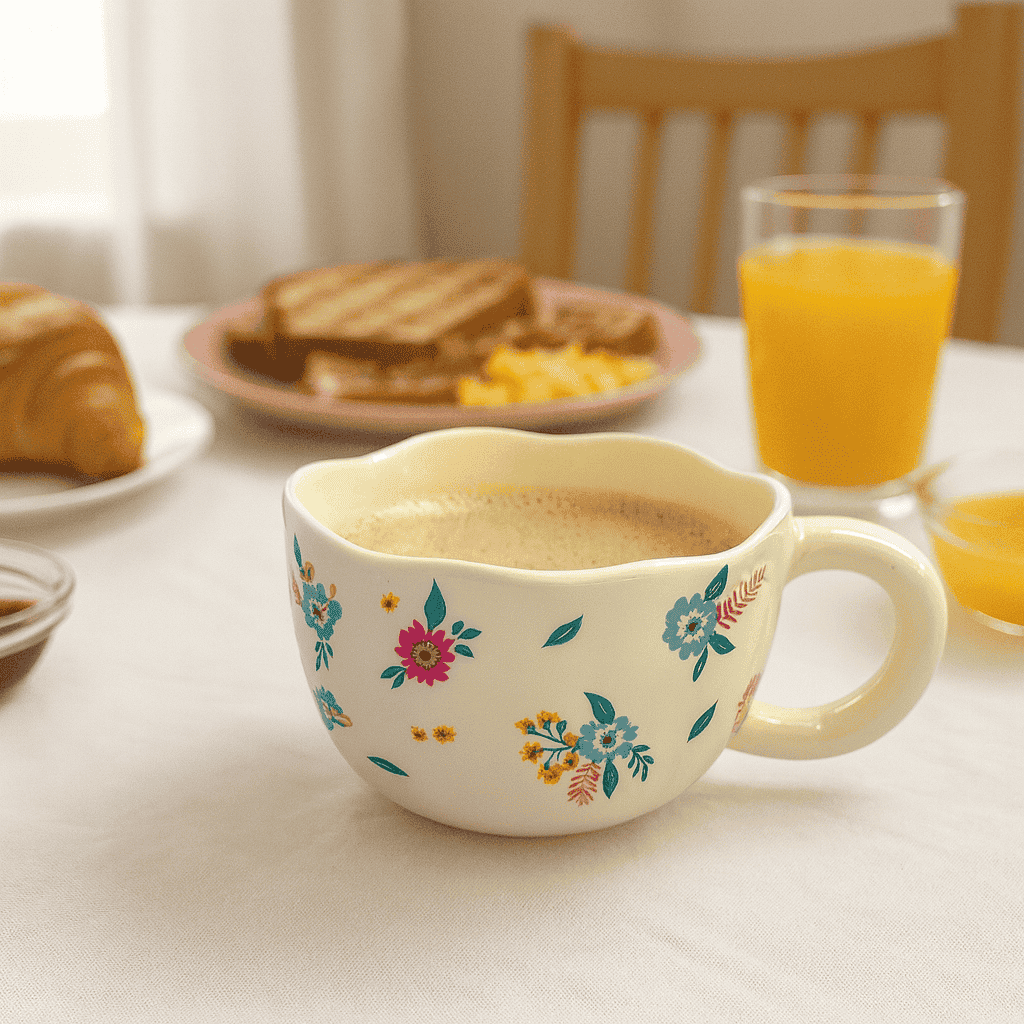 Floral Ceramic Mug Beige Kaka Bawa Sons
