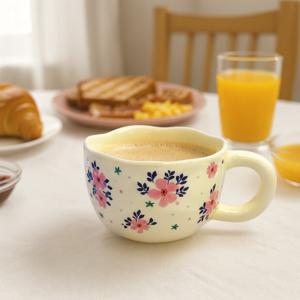 Floral Ceramic Mug Beige