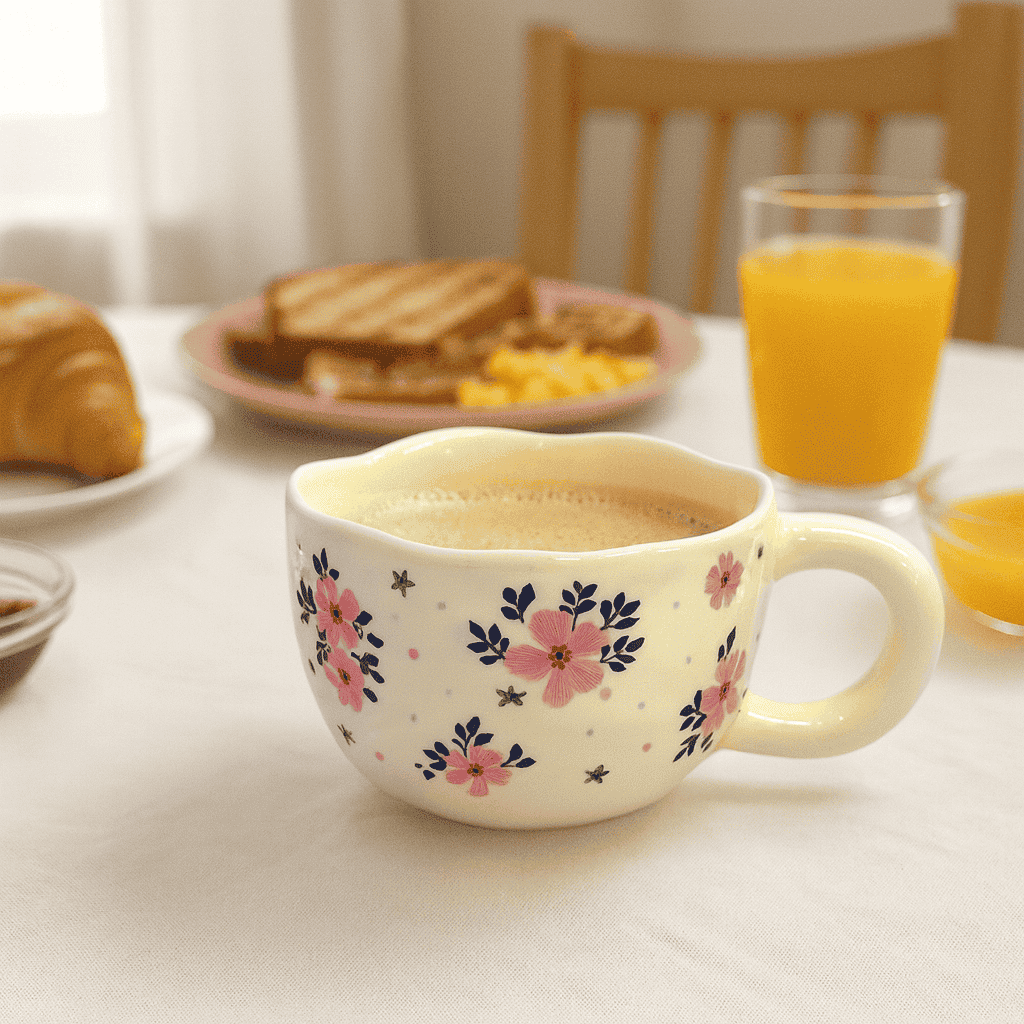 Floral Ceramic Mug Beige Kaka Bawa Sons