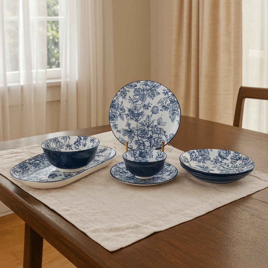 26-Piece Blue Floral Design Dinner Set