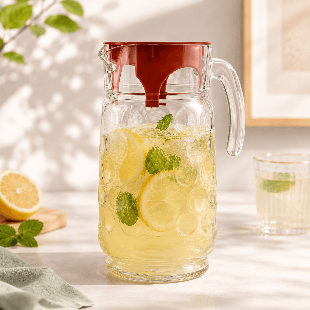 Pasabahce 1.5-Liter Glass Jugs with Red Lid Kaka Bawa Sons