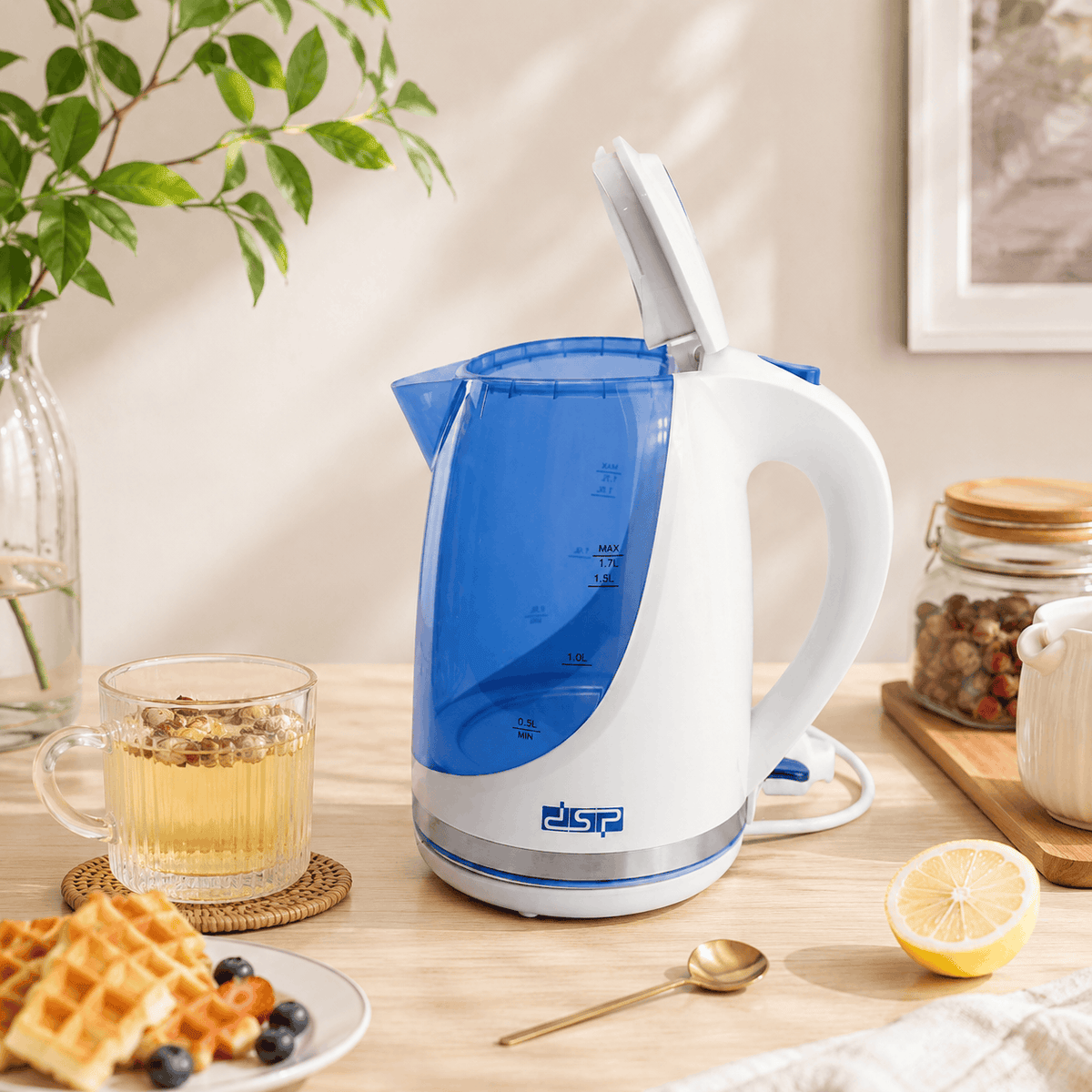 DSP 1.7-Liter Blue & White Electric Kettle Kaka Bawa Sons