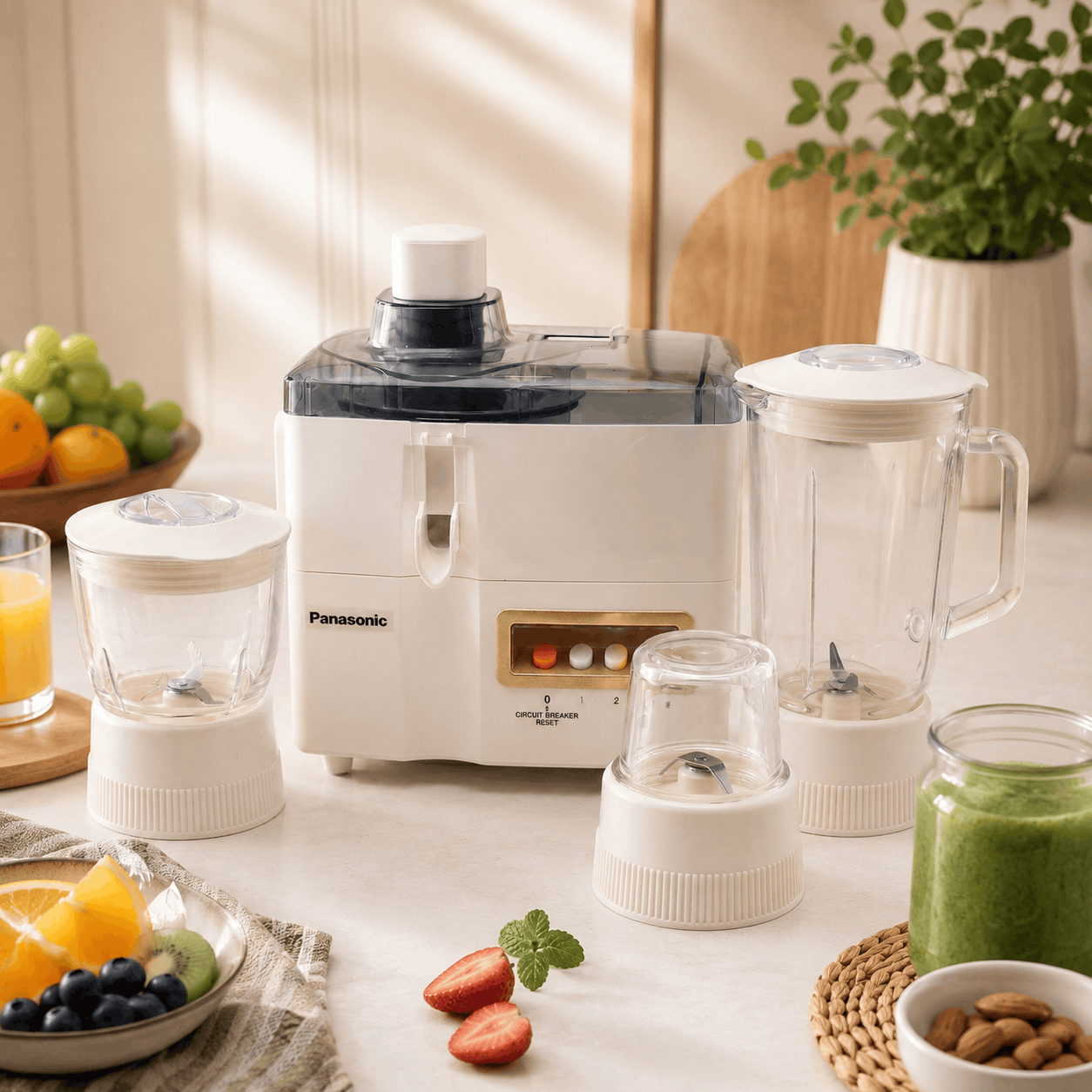 Panasonic 4-in-1 White Juicer/Blender/Grinder/DryMill Set Kaka Bawa Sons