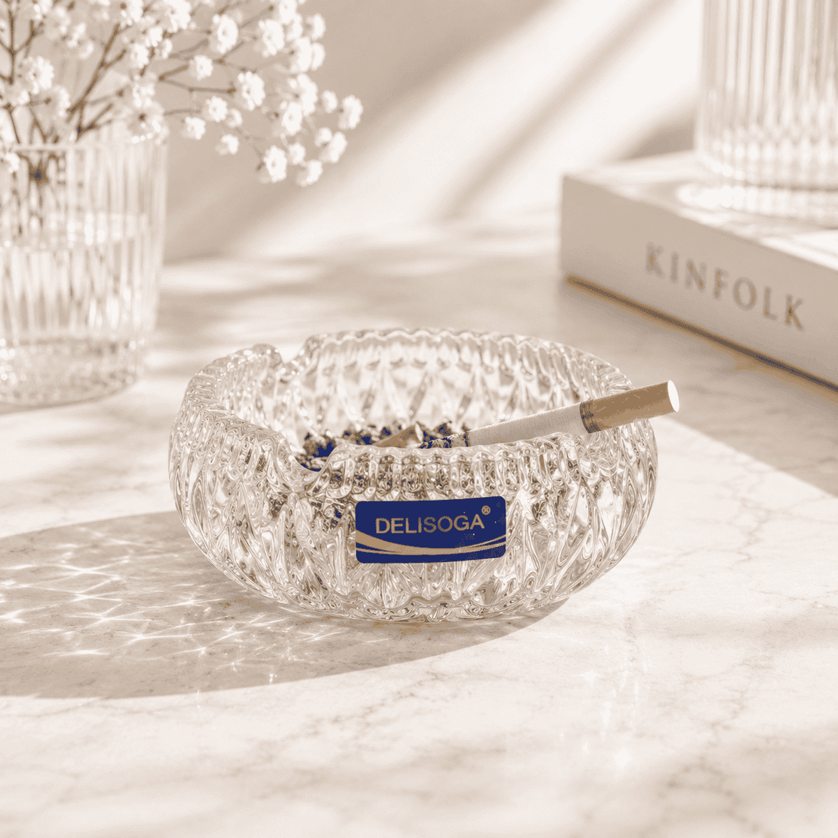 Delisoga Diamond Pattern Round Glass Ashtray Kaka Bawa Sons