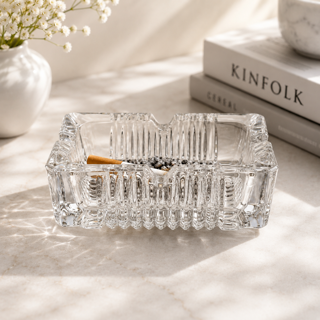 Blinkmax Classic Crystal Glass Square Ashtray