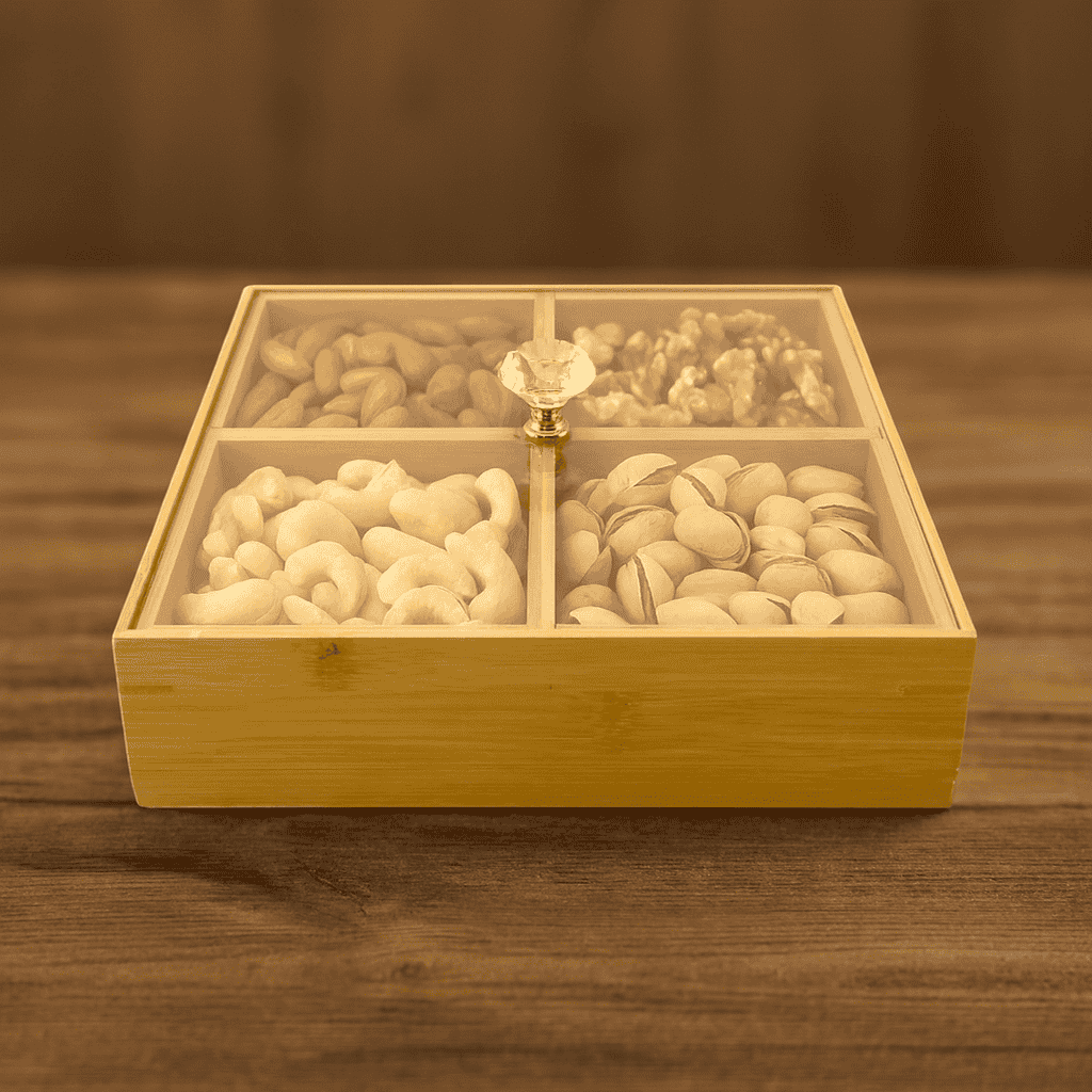 4-Portion Wooden Dry Fruit Dish With Acrylic Lid Kaka Bawa Sons
