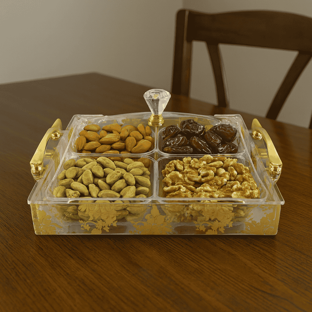 4-Portion Acrylic Dry Fruit Square Dish Kaka Bawa Sons