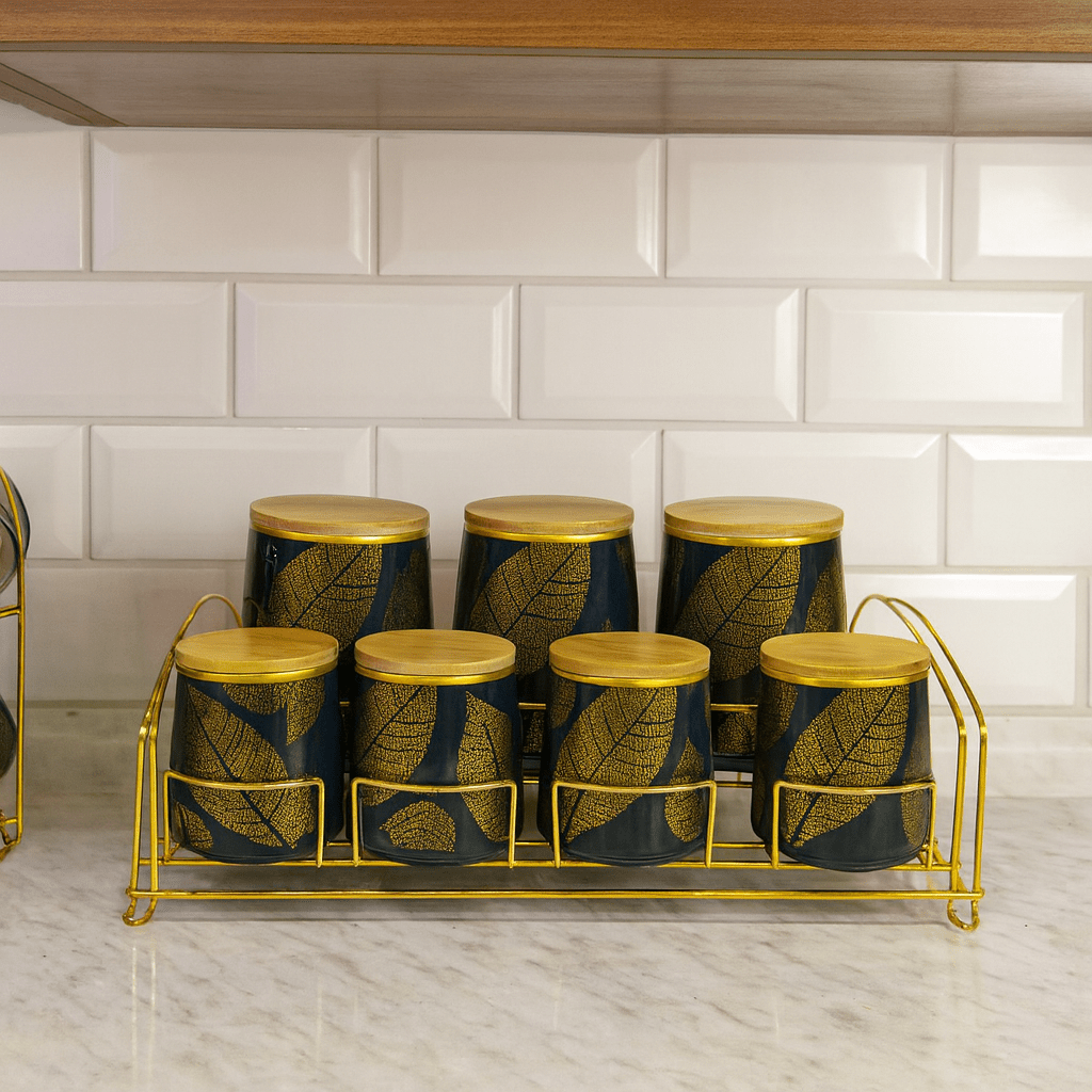 7-Piece Ceramic Spice Jar Set Black