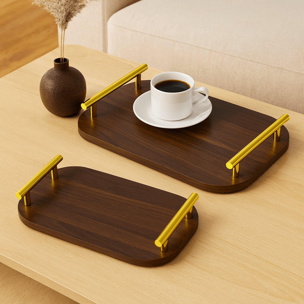 2-Piece Rectangular Wooden Tray Set