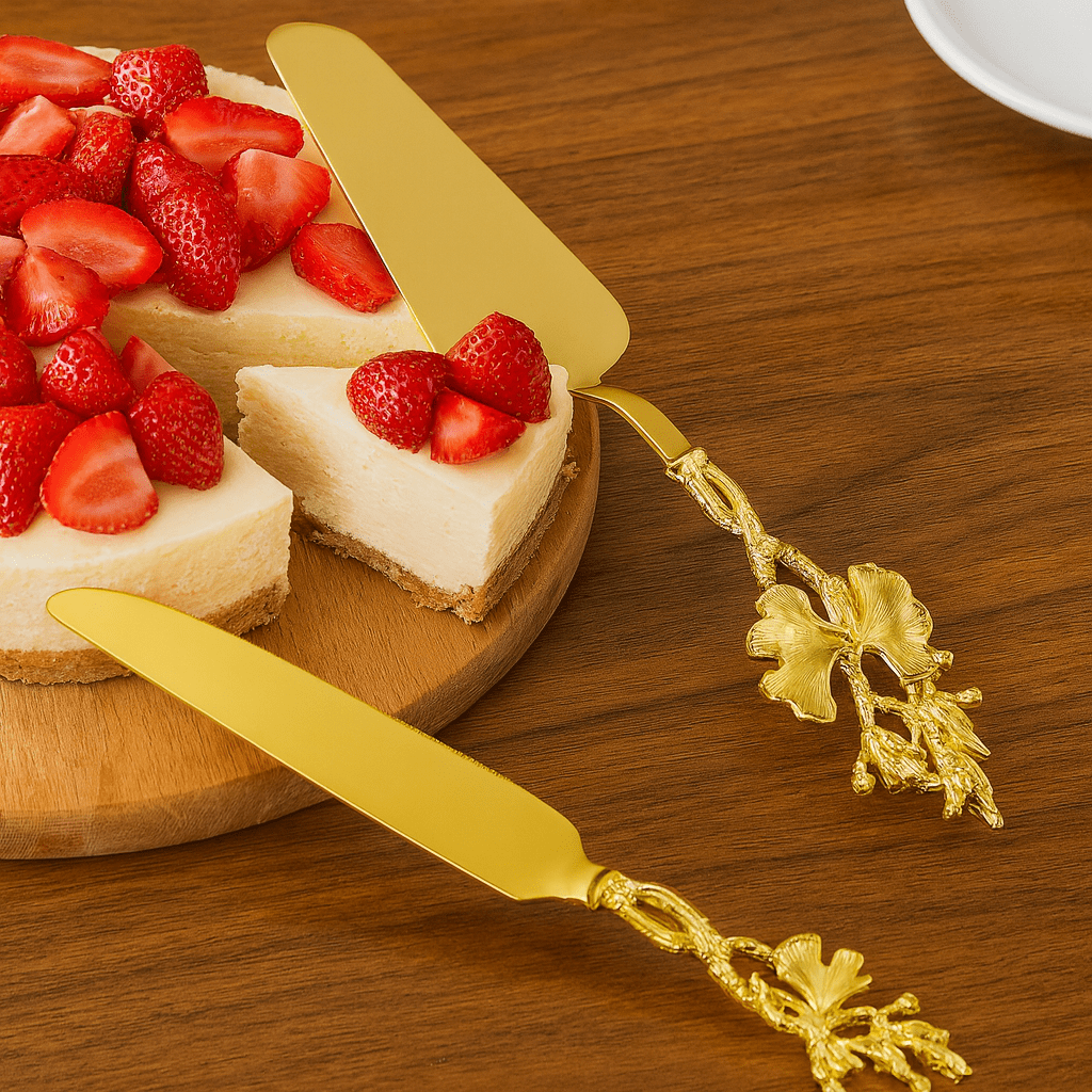 Fancy Cake Lifter & Knife Butterfly Design Golden