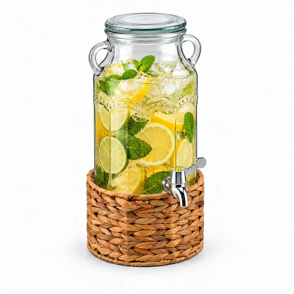 Danny Home 3.1-Litre Glass Beverage Dispenser with Woven Stand