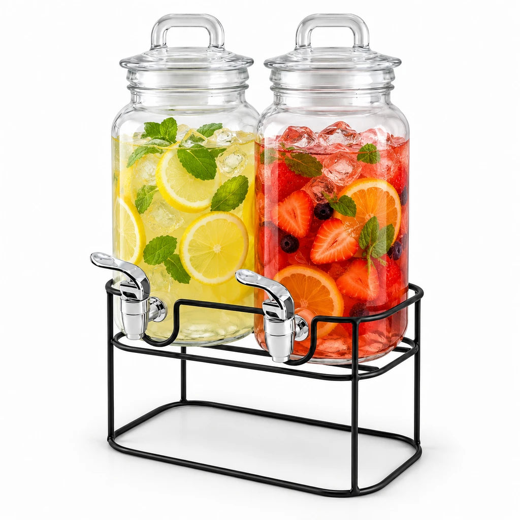 Danny Home Twin 2.3-Litre Glass Beverage Dispenser Set with Stand