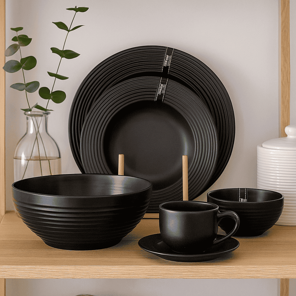 Danny Home 38-Piece Ceramic Dinner Set Black Kaka Bawa Sons