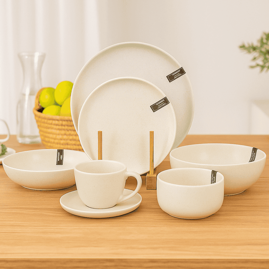 Danny Home 38-Piece Ceramic Grey Speckled Dinner Set Kaka Bawa Sons