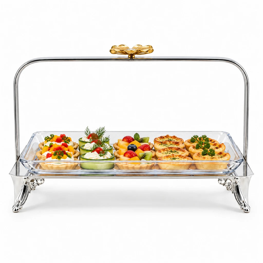 Rectangular Glass Serving Dish with Stainless Steel Platter