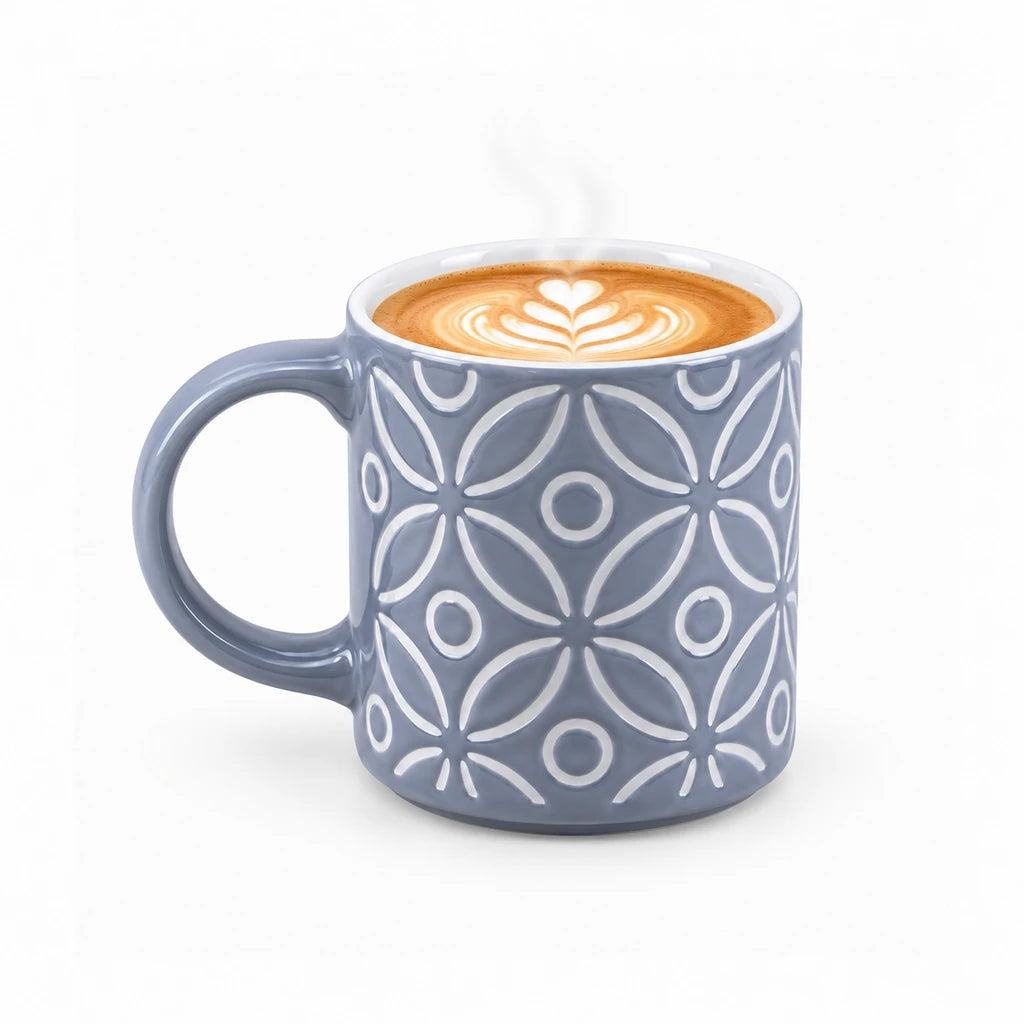 Danny Home 500 ml Blue-Grey & White Petal Pattern Porcelain Mug