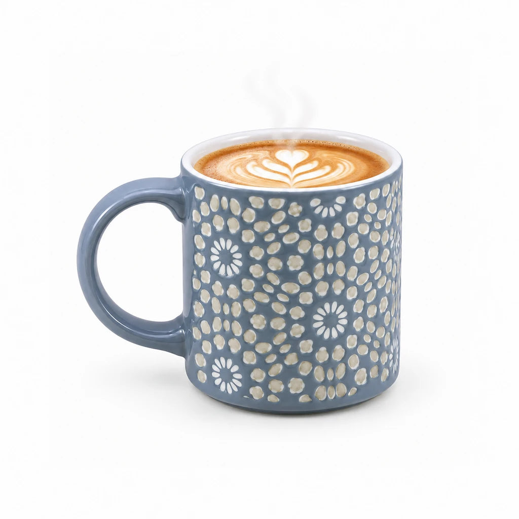 Danny Home 500 ml Blue-Grey Floral & Dot Porcelain Mug
