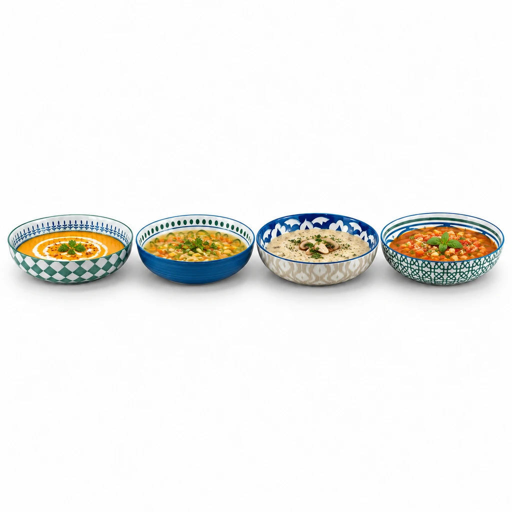Danny Home 8.25-inches Porcelain 4-Piece Soup Plates. The diameter of the plates are 21 cm