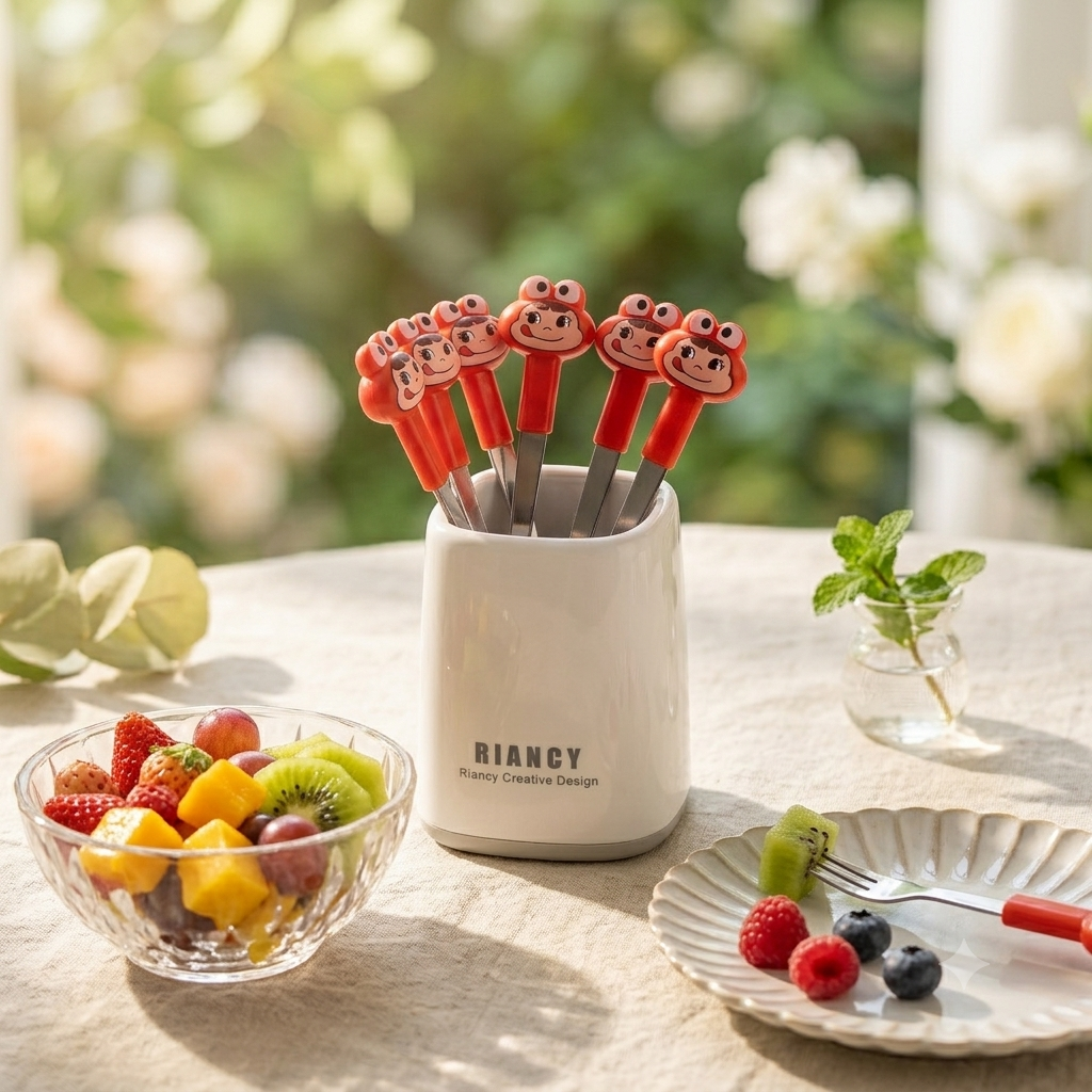 Riancy 6-Piece Fruit Fork Sets. Available in two colors: red and blue